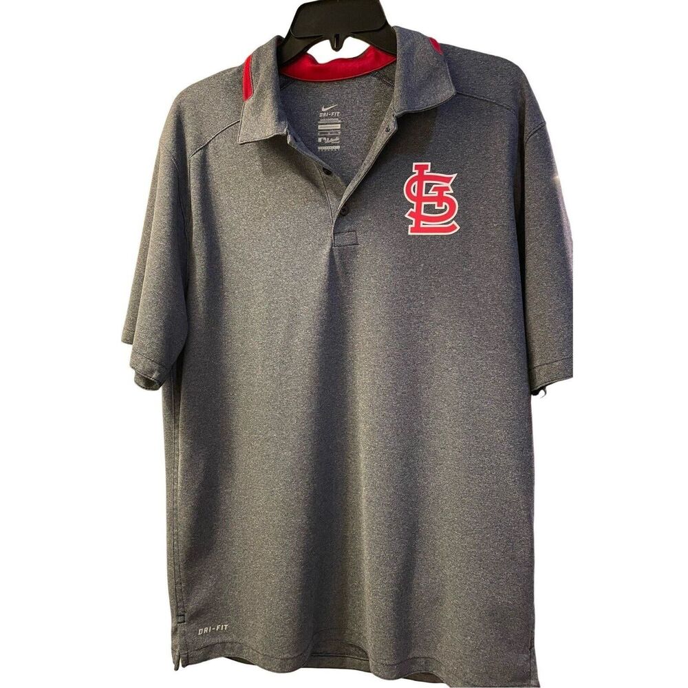 MLB St. Louis Cardinals Mens Gray Nike Dri Fit Polo Shirt Medium